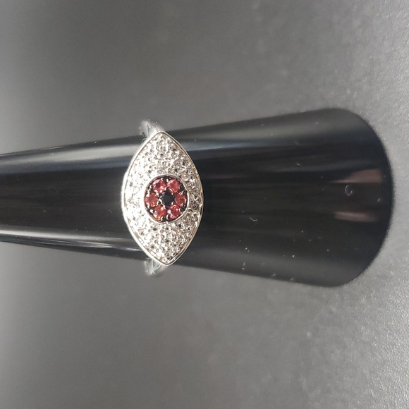 Rarities by Carol Brodie Evil Eye White Topaz and Red Sapphires Ring, size 7 - Picture 1 of 6